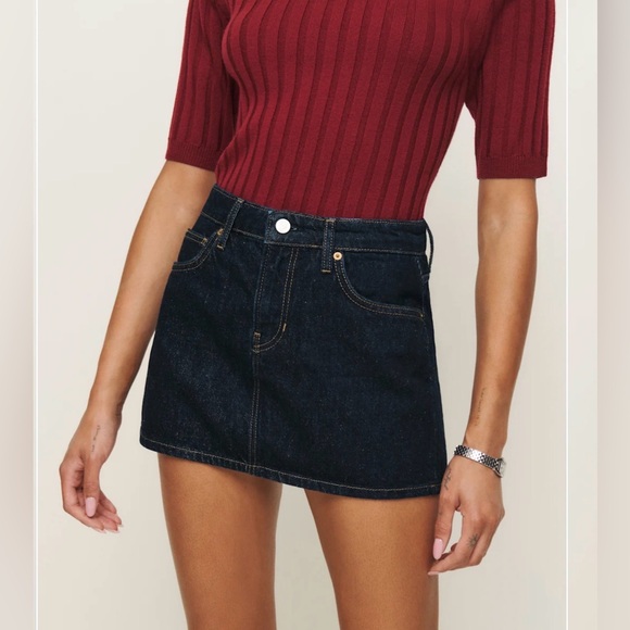 Reformation Dresses & Skirts - Reformation Hazel Low Rise Denim Mini Skirt NWT size 26 dark denim wash